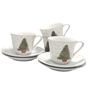 4sets George Good Christmas Tree Cup Saucer tea coffee Japan holiday porcelain